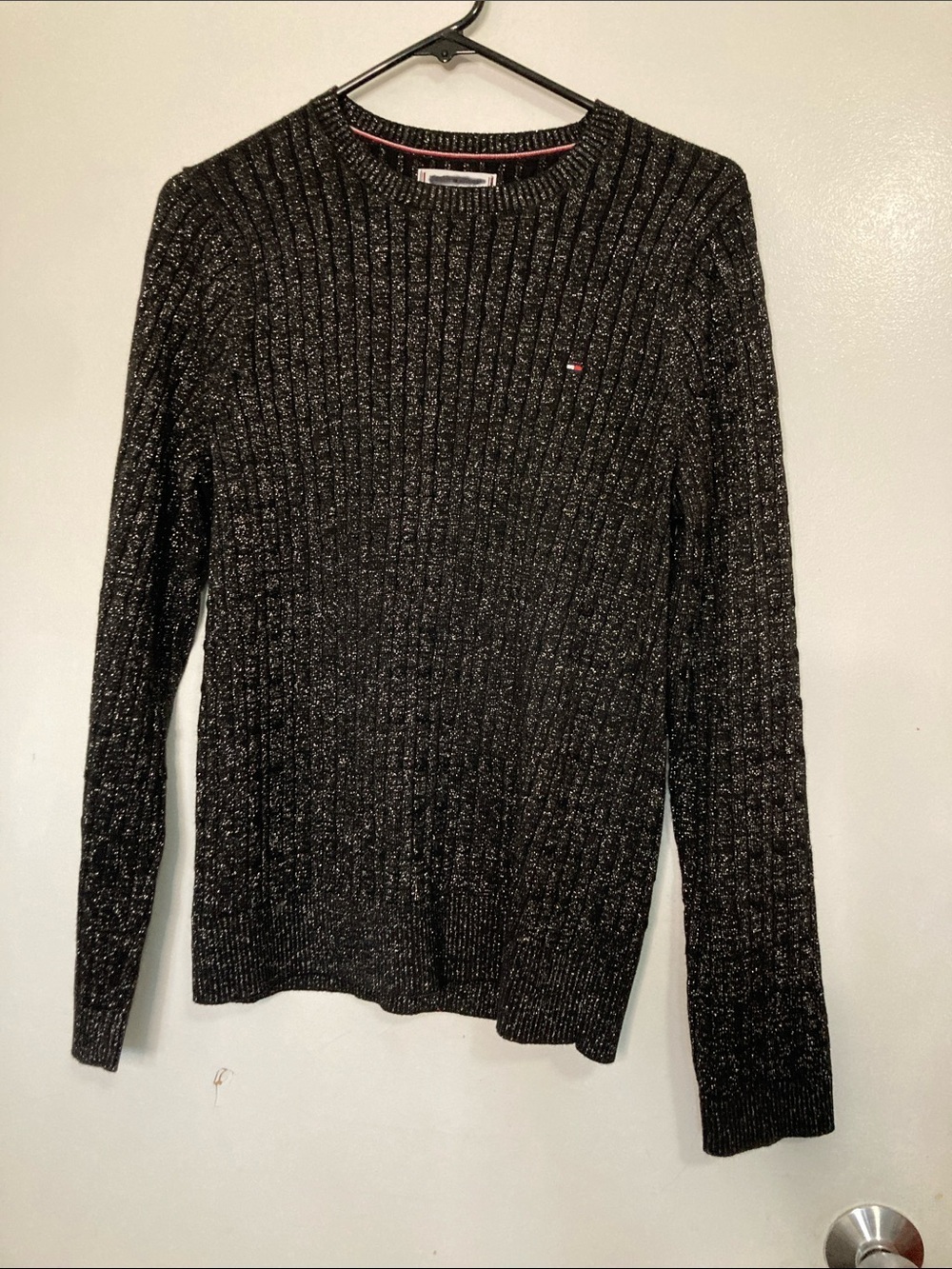 Tommy Hilfiger Black Metallic Ribbed Crewneck Sweater